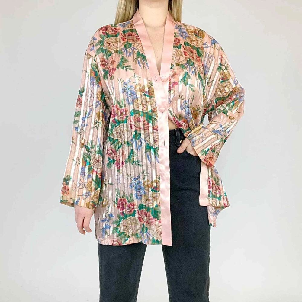 Vintage Victoria's Secret Gold Label Sheer Floral Blouse Top Pink Womens Medium‎